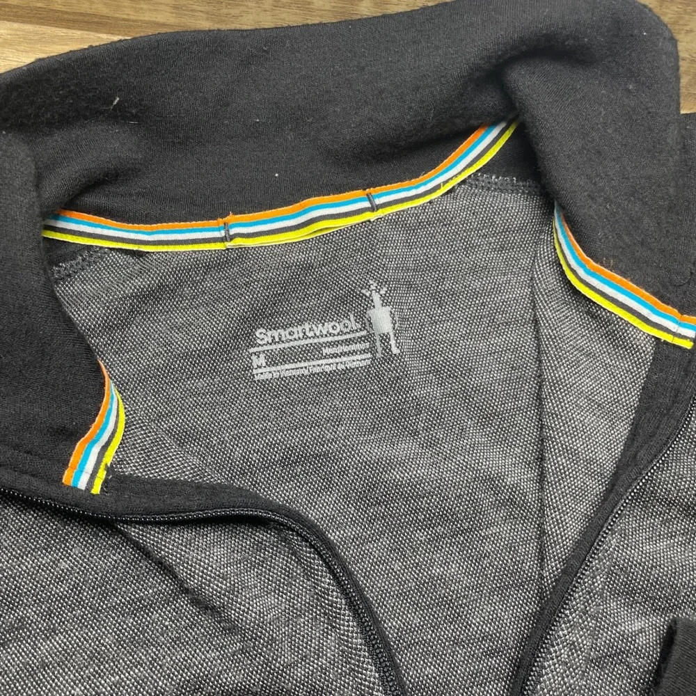 Smartwool Men Quarter Zip Pullover 100% Merino Wool Black Gray Medium Base Layer